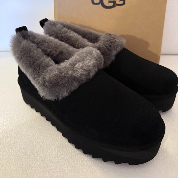 NIB UGGS AUSTRALIA UGG NITA PLATFROM SLIPPERS BLACK SIZE 7 USA - Picture 4 of 9